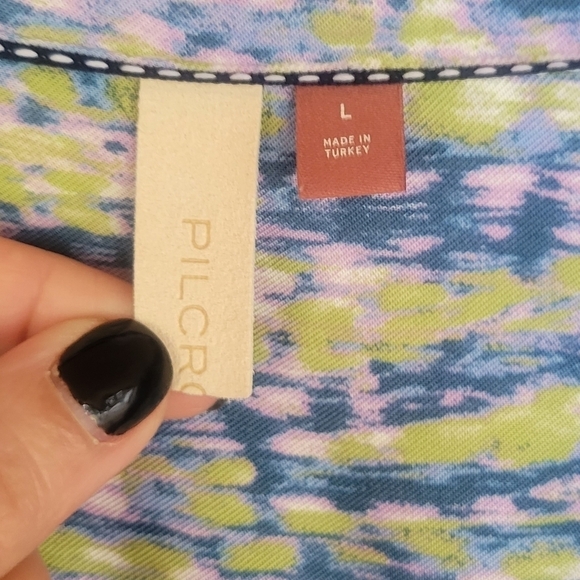 Pilco Blue, Purple, and Green Watercolor Printed Top Size Large - Picture 5 of 6